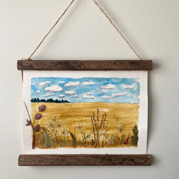 Great Plains Watercolor with Pressed Flowers