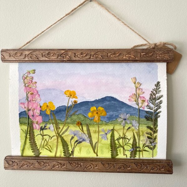 Spring Sunrise Watercolor with Pressed Flowers