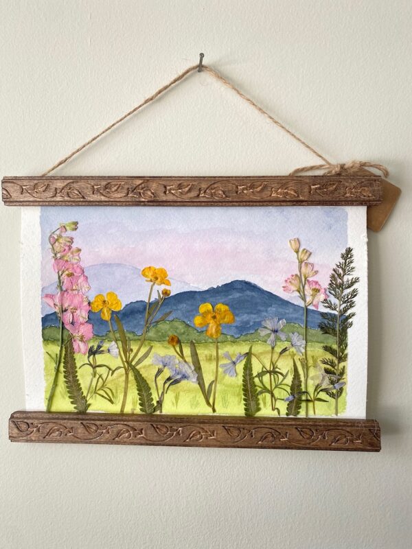 Spring Sunrise Watercolor with Pressed Flowers